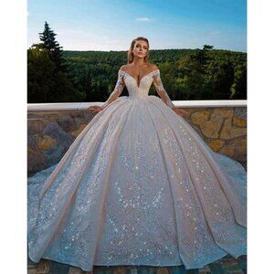 IS-NWT US10 Shiny Sequined Beading Wedding Dress V-Neck Backless Bridal Gown